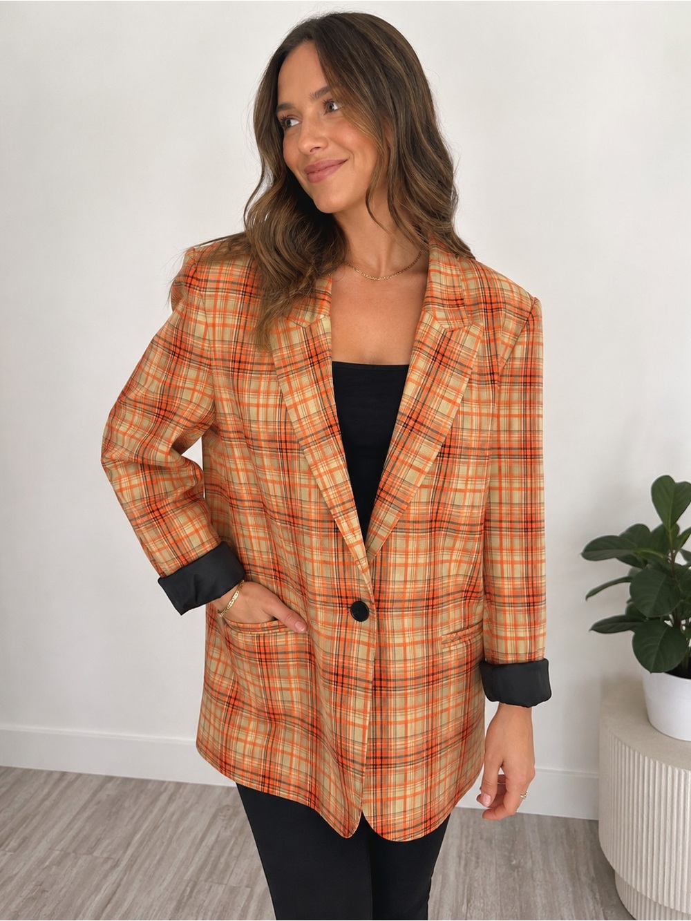 Grey Lab Los Angeles Oversized Orange Plaid Blazer XL